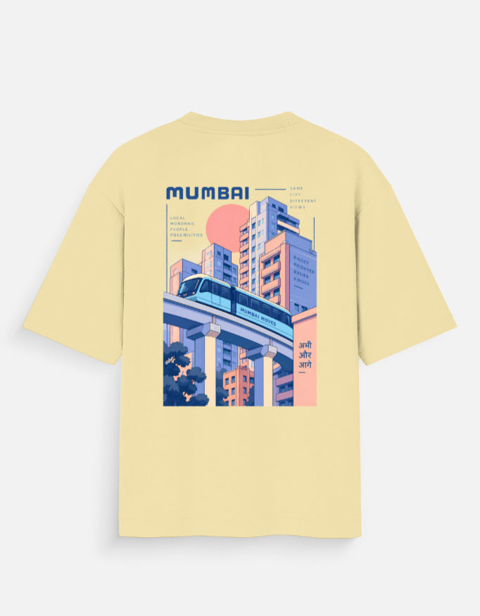 Mumbai Sunrise oversized t-shirt in beige, back view