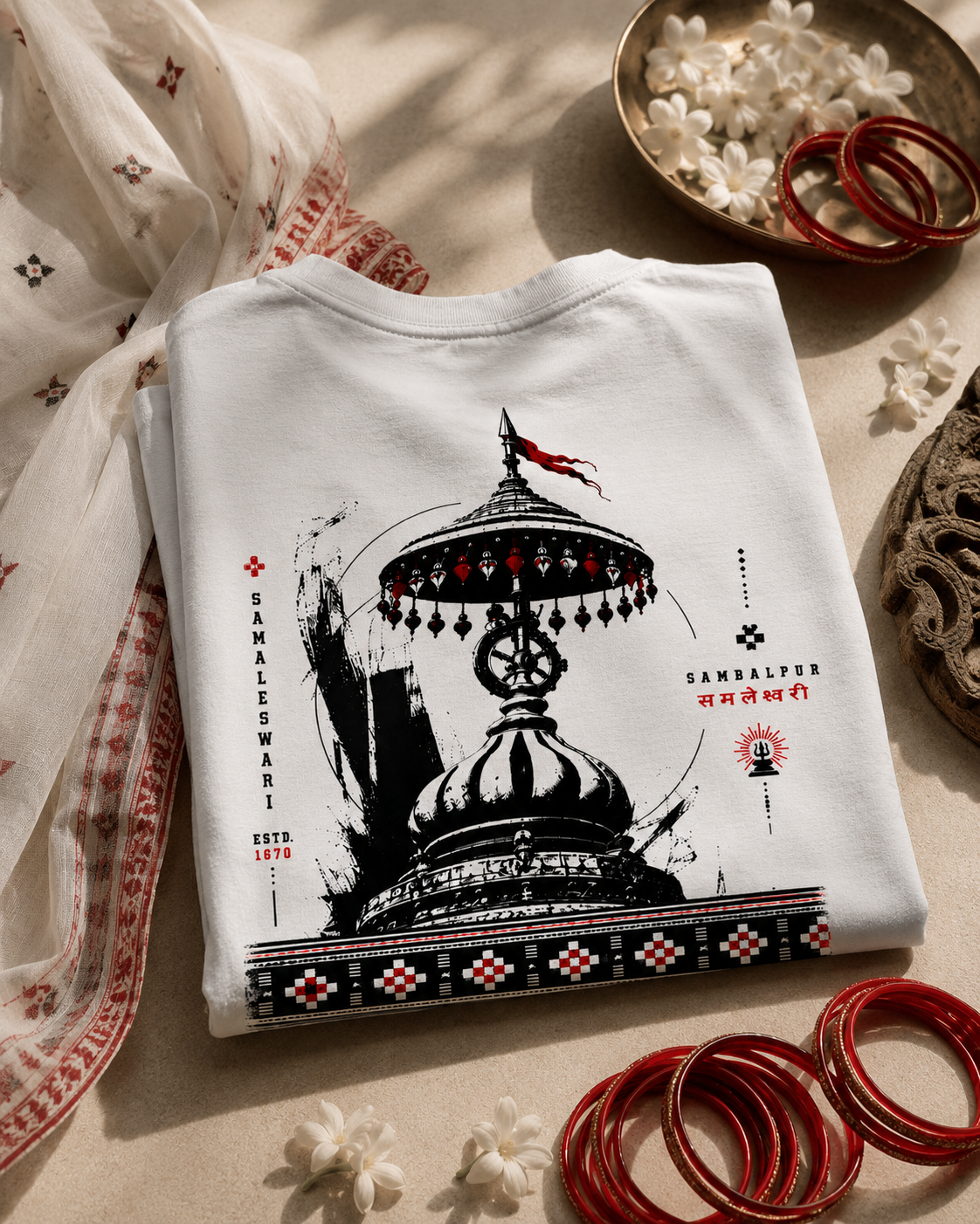 Samaleshwari oversized terry t-shirt in white, back print, flat lay