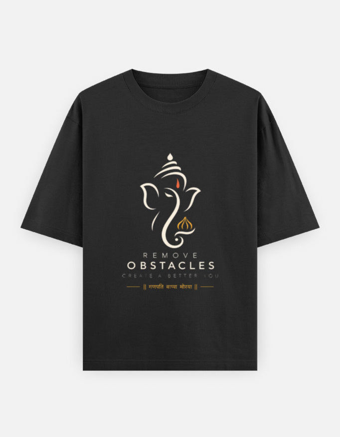 Vighnaharta oversized t-shirt in black, front chest print