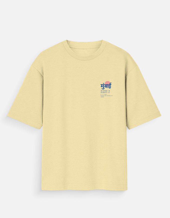 Mumbai Sunrise oversized t-shirt in beige, front chest print